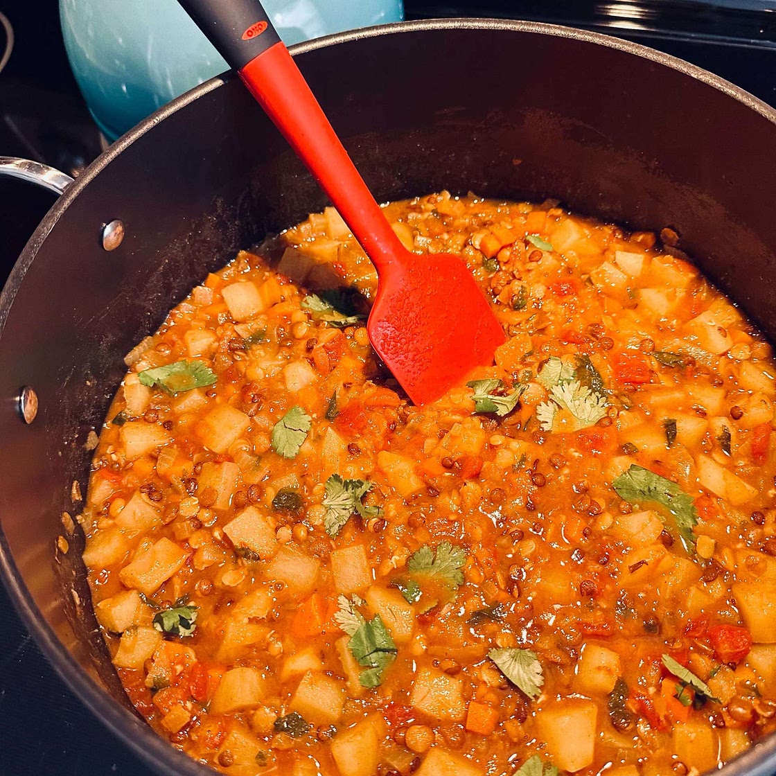 Moroccan Sweet Potato and Lentil Soup