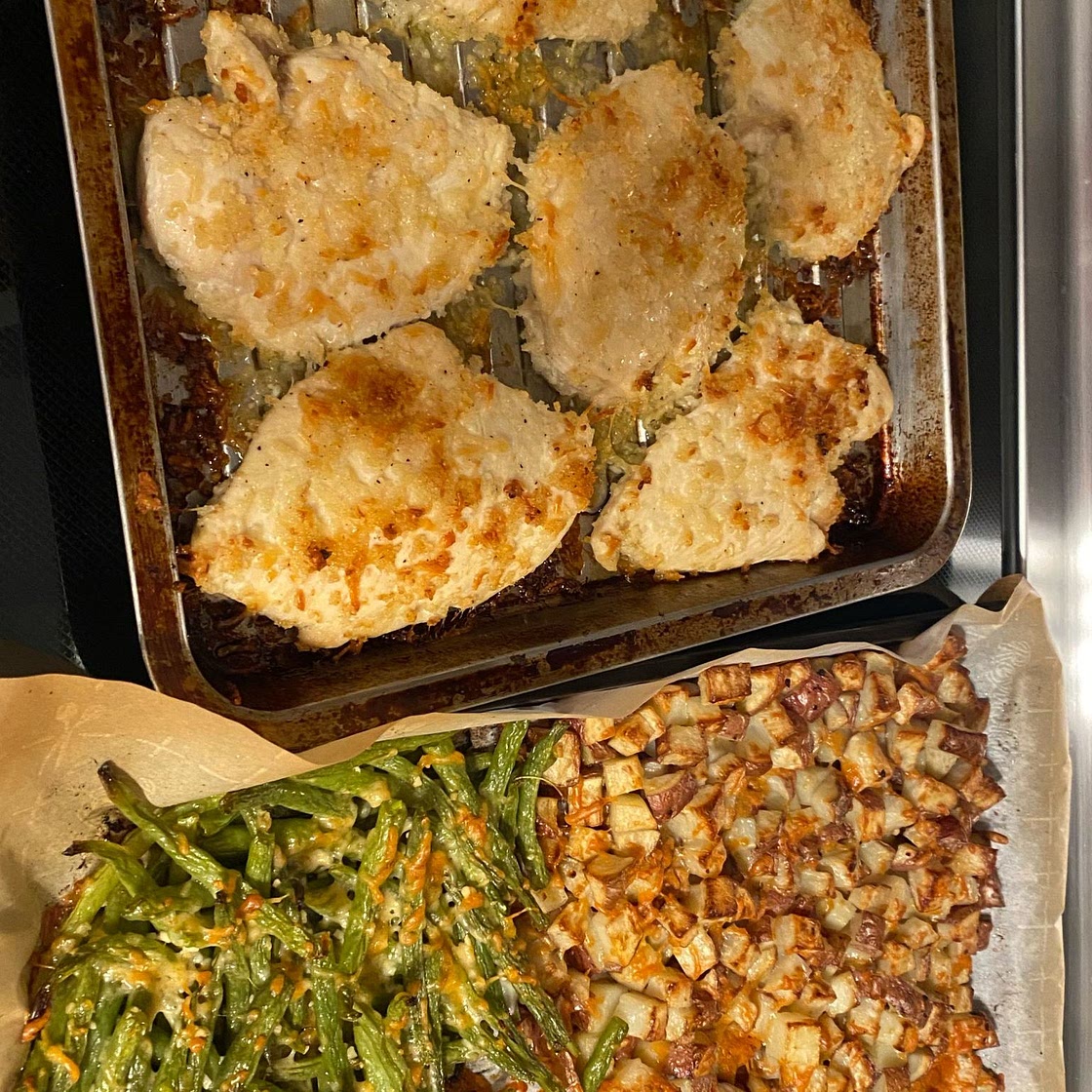 PARMESAN CRUSTED CHICKEN SHEET PAN DINNER