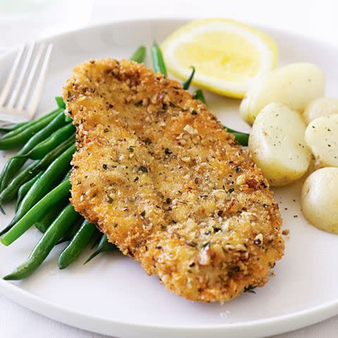 Lemon And Pecan Crumbed Chicken Schnitzel