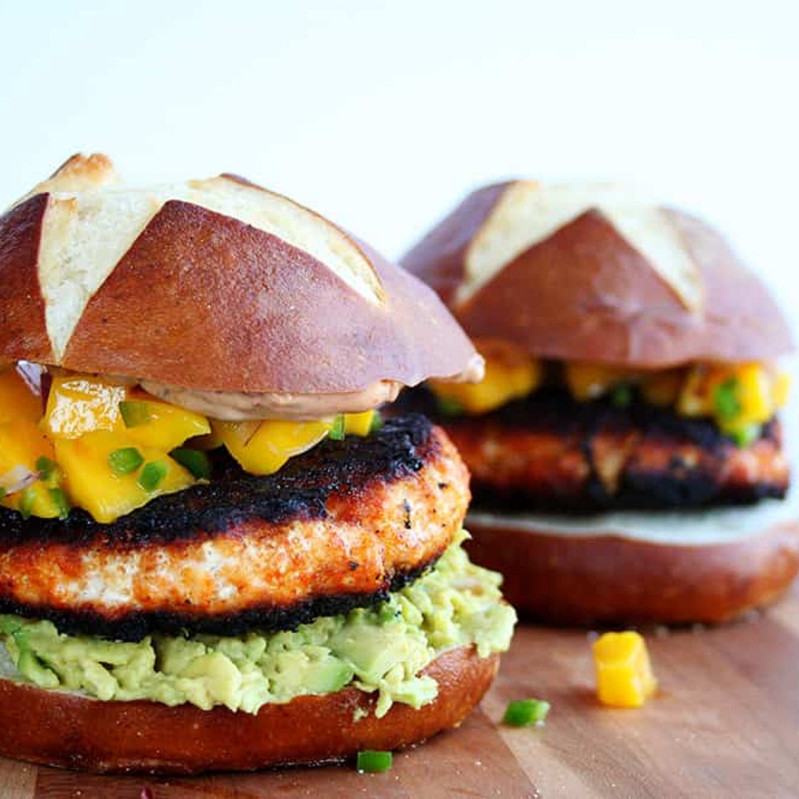 Blackened Salmon Burgers with Mango-Jalapeno Salsa