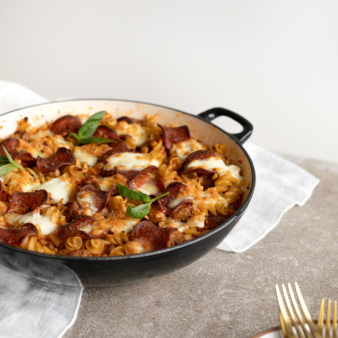 Casserole one pot de rotinis au pepperoni & au fromage