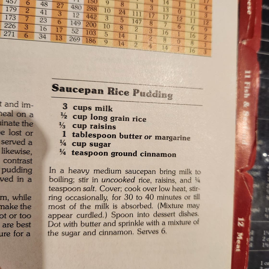 Saucepan Rice Pudding  (red cookbook)