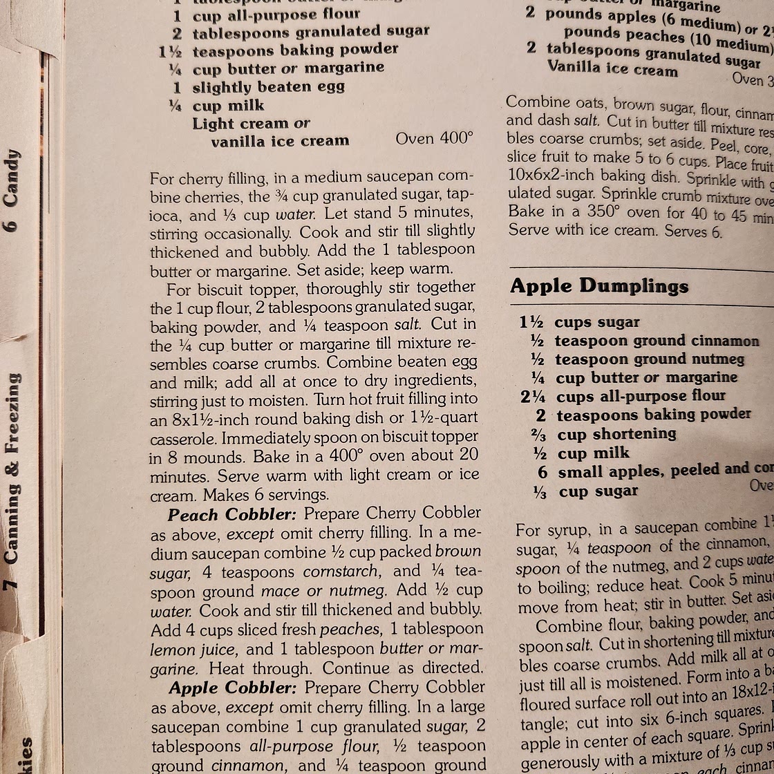 Cherry (or peach, apple) Cobbler (red cookbook)