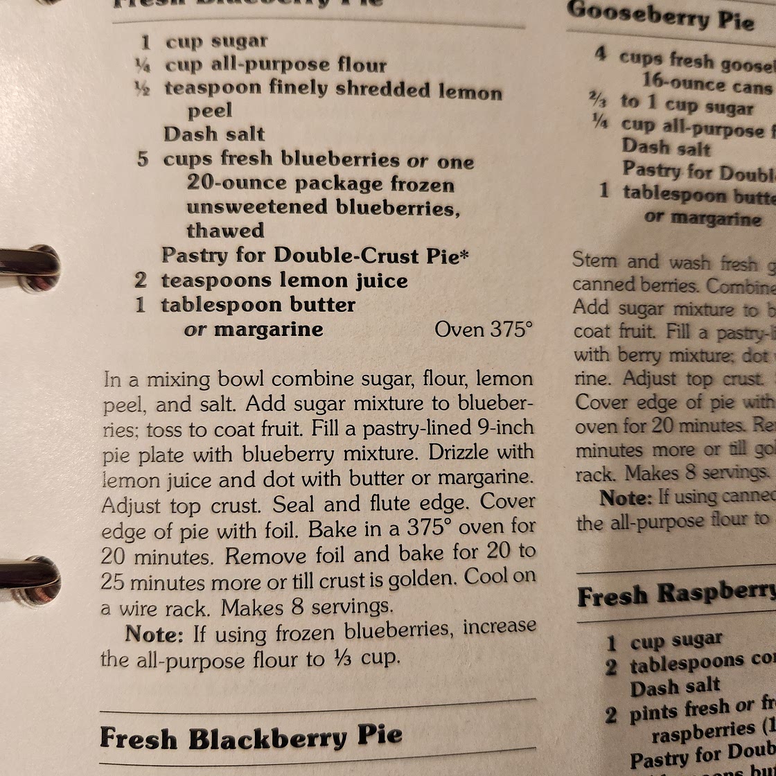 Fresh Blueberry Pie (red cookbook)