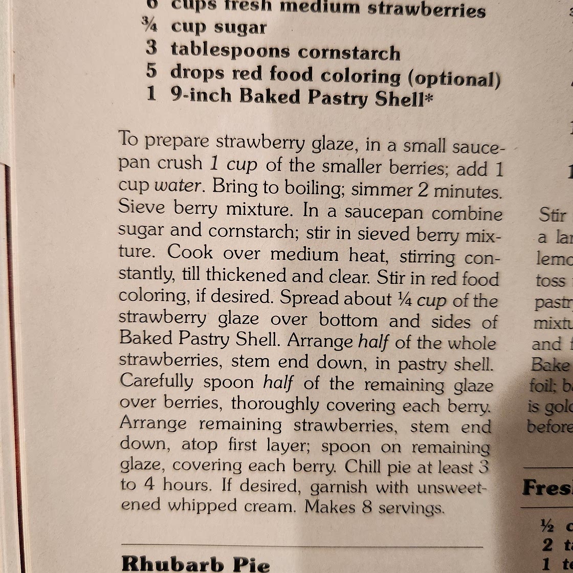 Strawberry Glacé Glaze Pie (red cookbook)