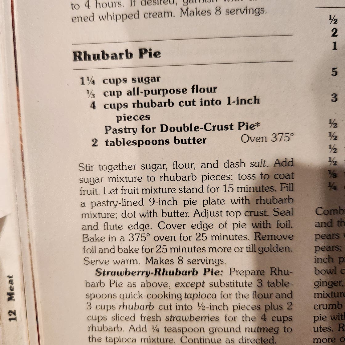 Rhubarb Pie (or w/ strawberry) (red cookbook)