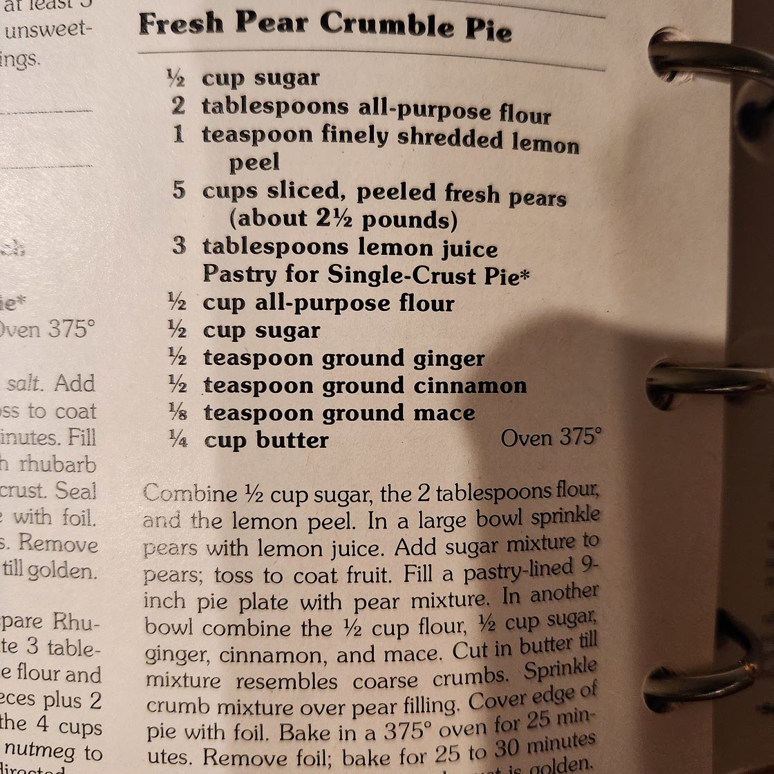 Fresh Pear Crumble Pie (red cookbook)