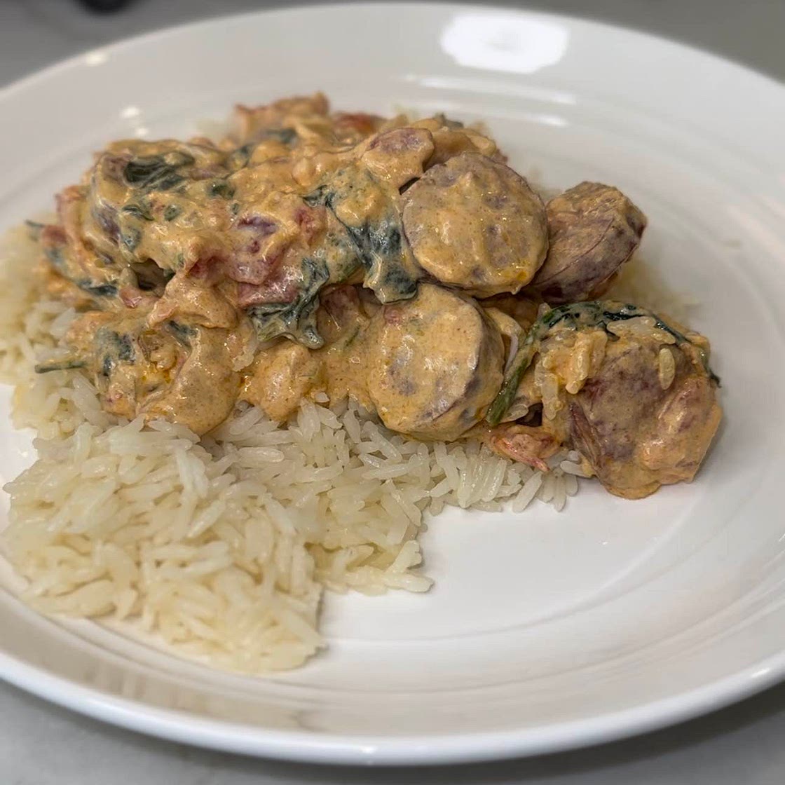 Creamy Smoked Sausage Over Rice