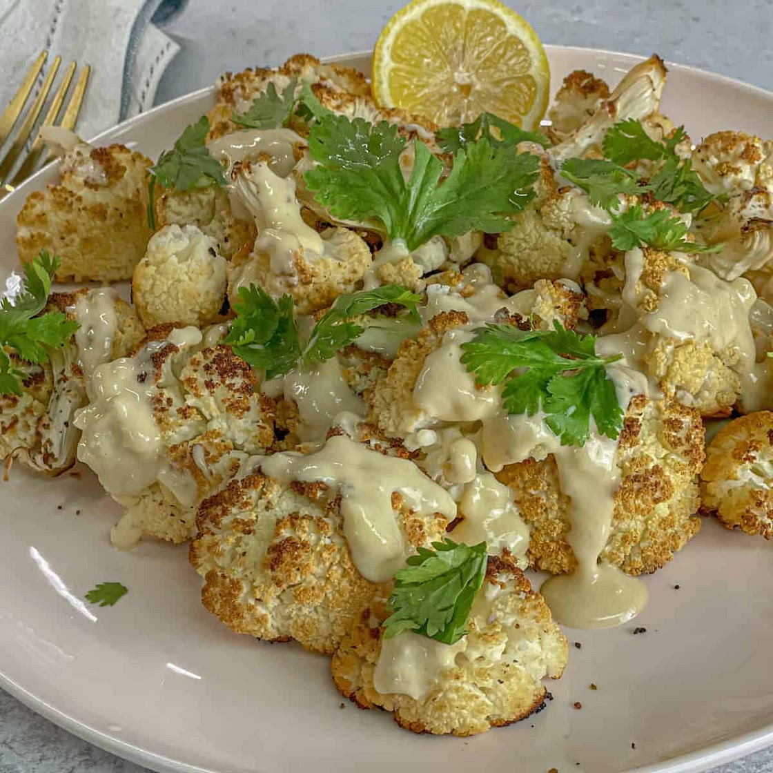 Spicy Roasted Cauliflower with Tahini Dressing