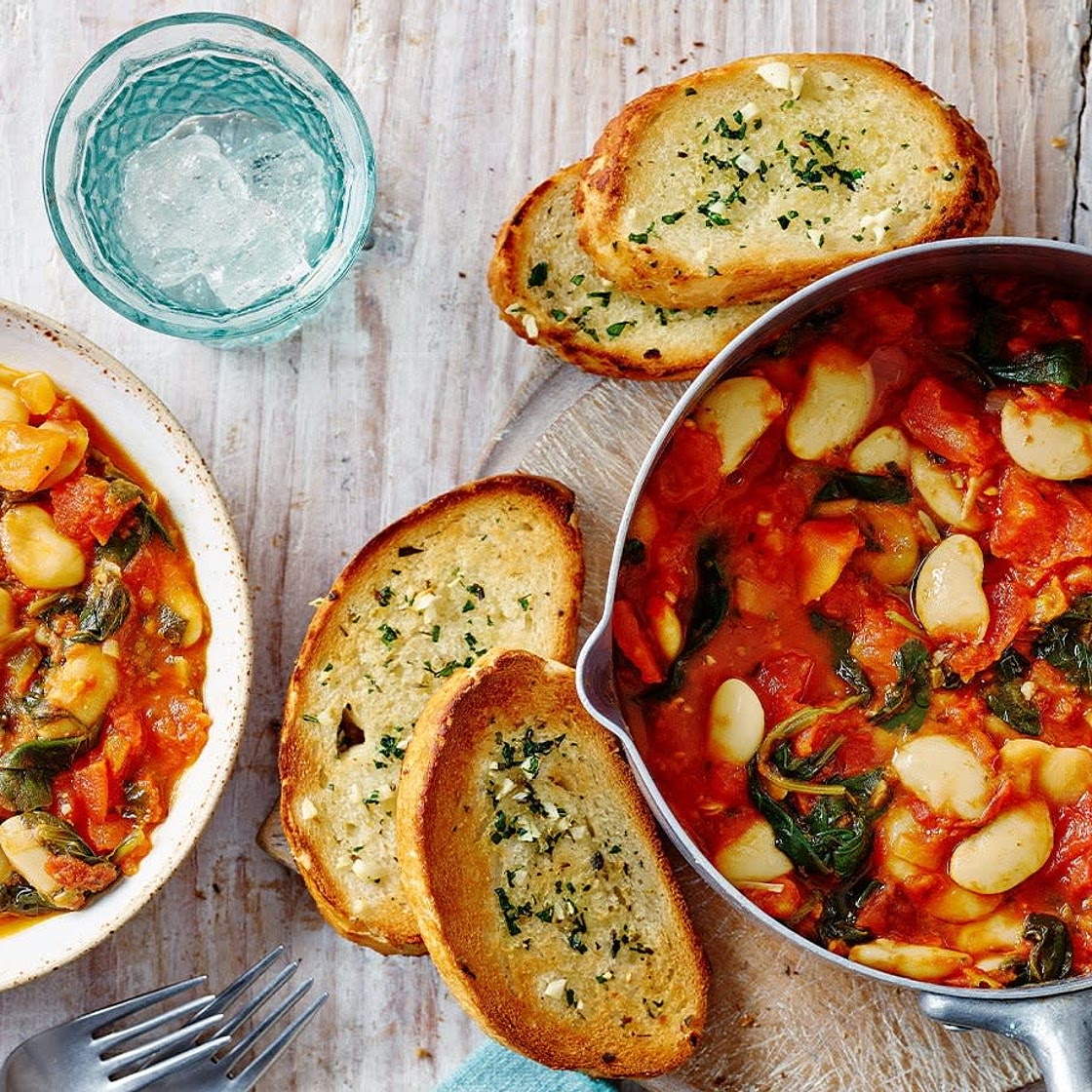 Butter bean and tomato stew with garlic bread recipe