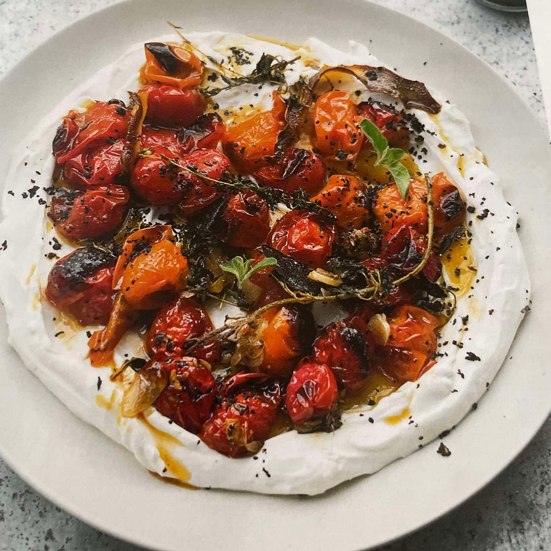 Cherry tomatoes on yogurt (Ottolenghi)