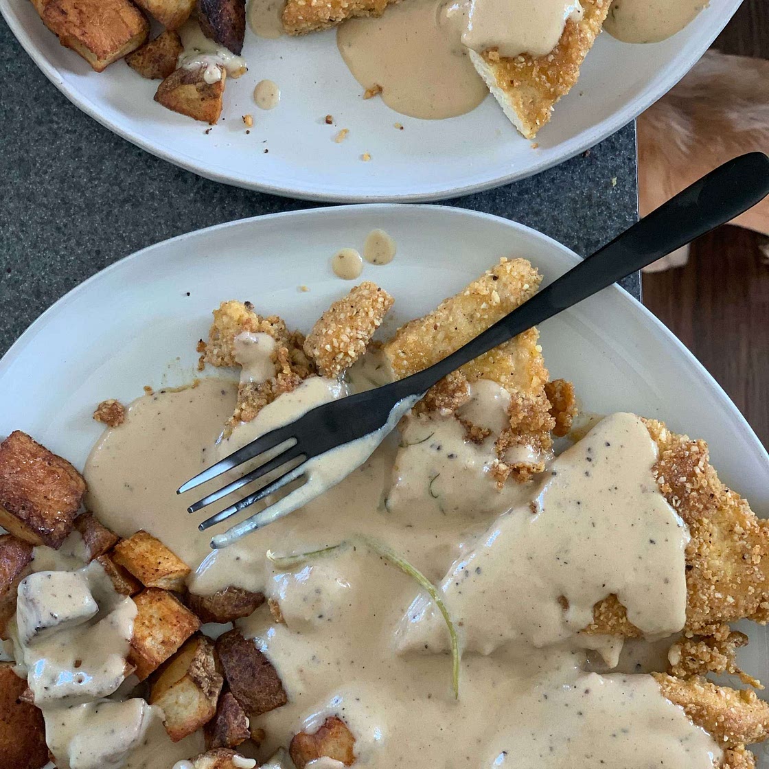 Vegan Crispy Tofu with Lemon Dill Cream Sauce