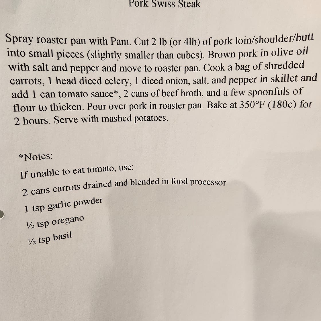 Pork Swiss Steak