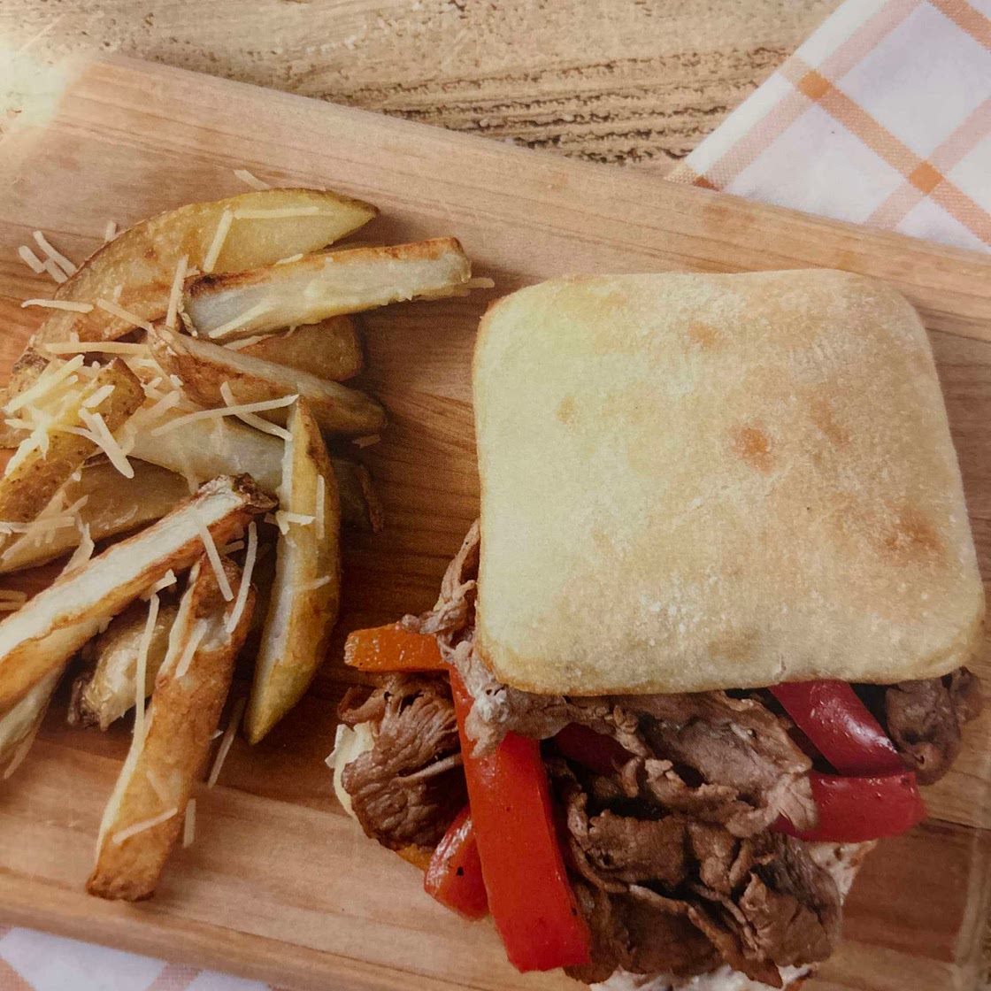Ciabatta steak sandwich with bacon aioli 