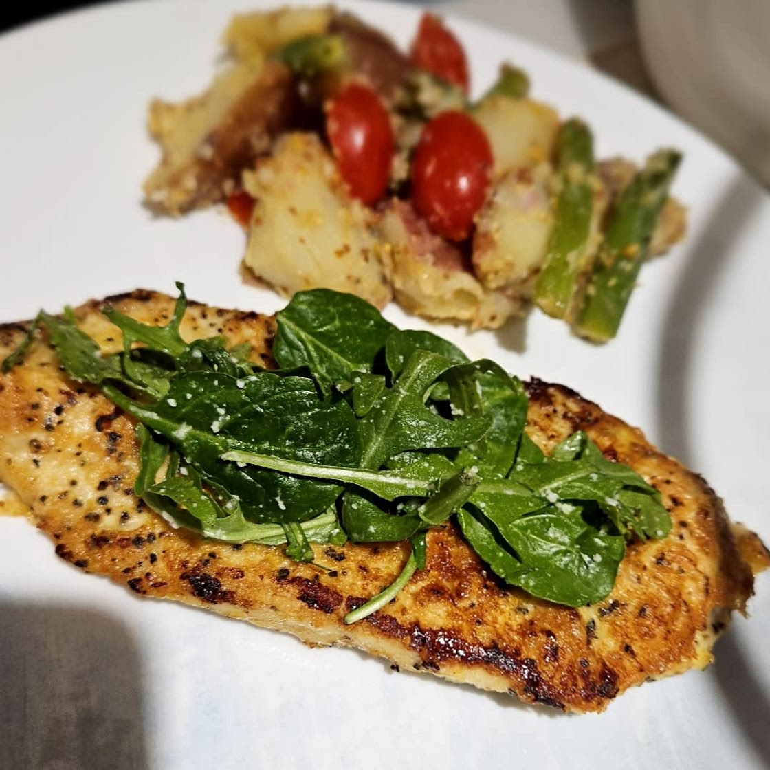 Pan-Fried Francese-Style Chicken with Arugula & Green Bean-Potato Salad