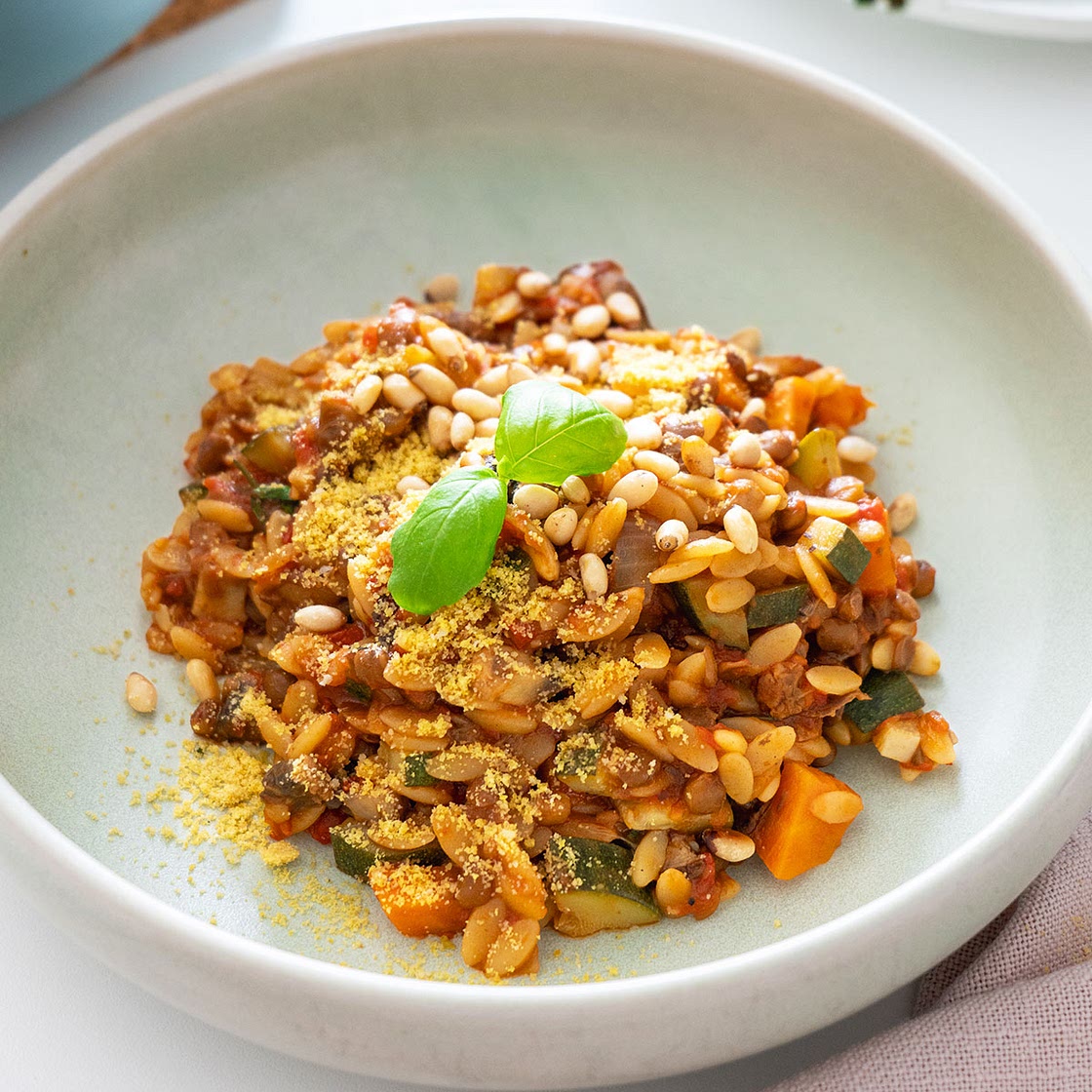 One-Pot Mediterranean Orzo Bolognese