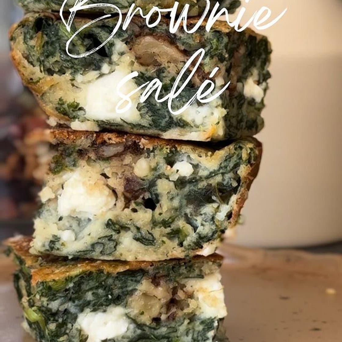 Brownie salé aux épinard, fêta et noix