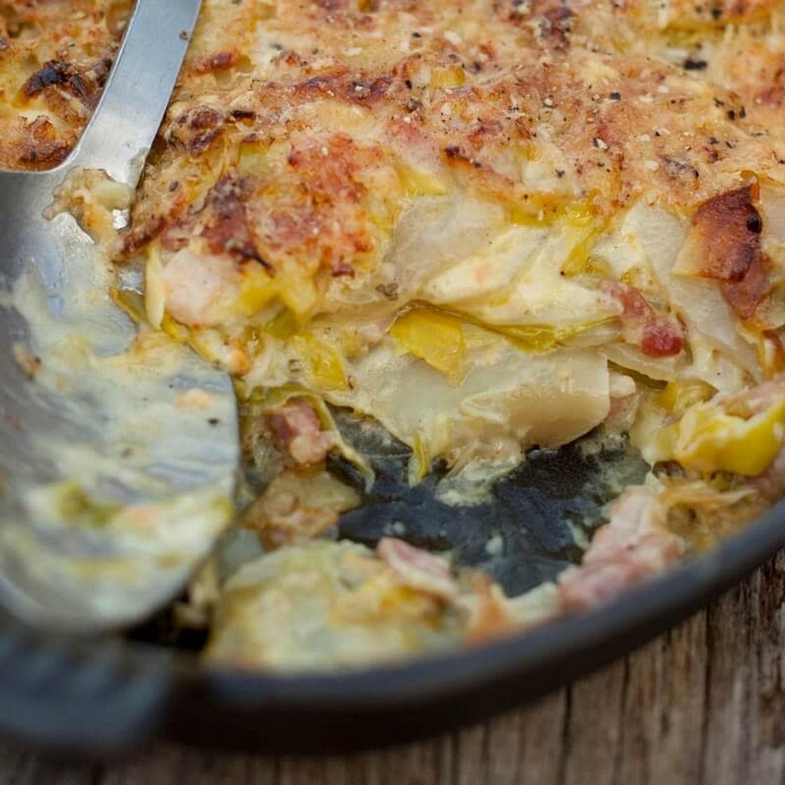 Bacon, Leek and Potato Gratin