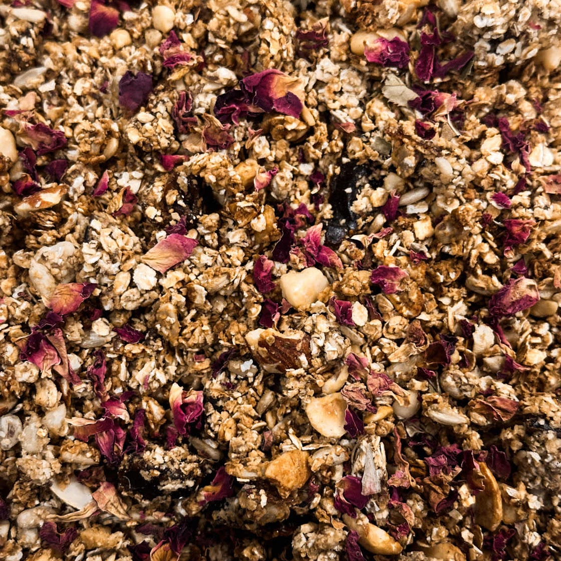 Wildflower honey and rose petal granola