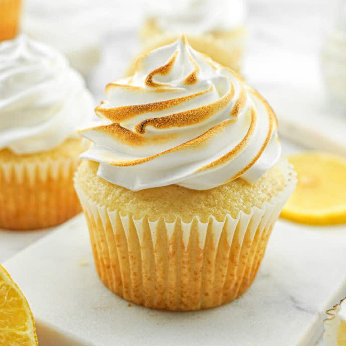 Vanilla Cupcakes with Lemon Marshmallow Frosting