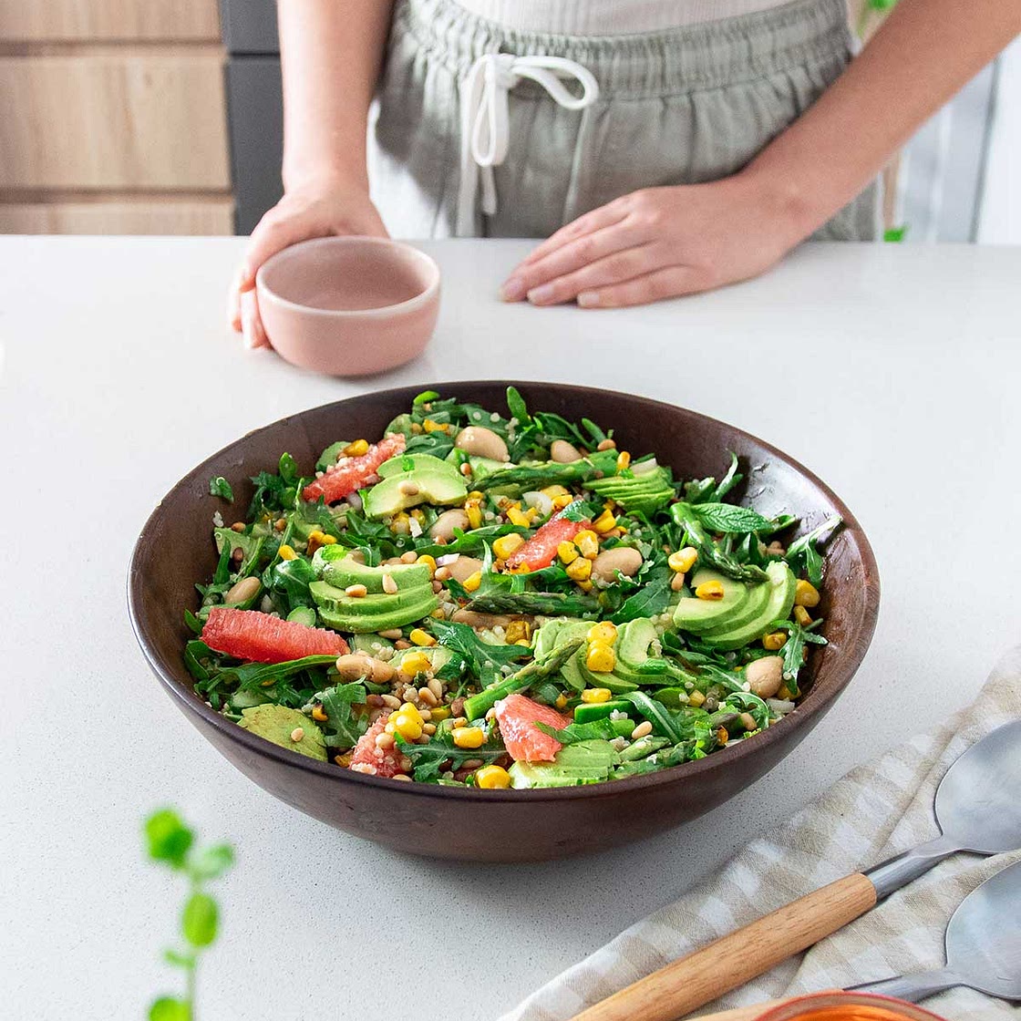 Primavera Salad with Spicy Grapefruit Vinaigrette
