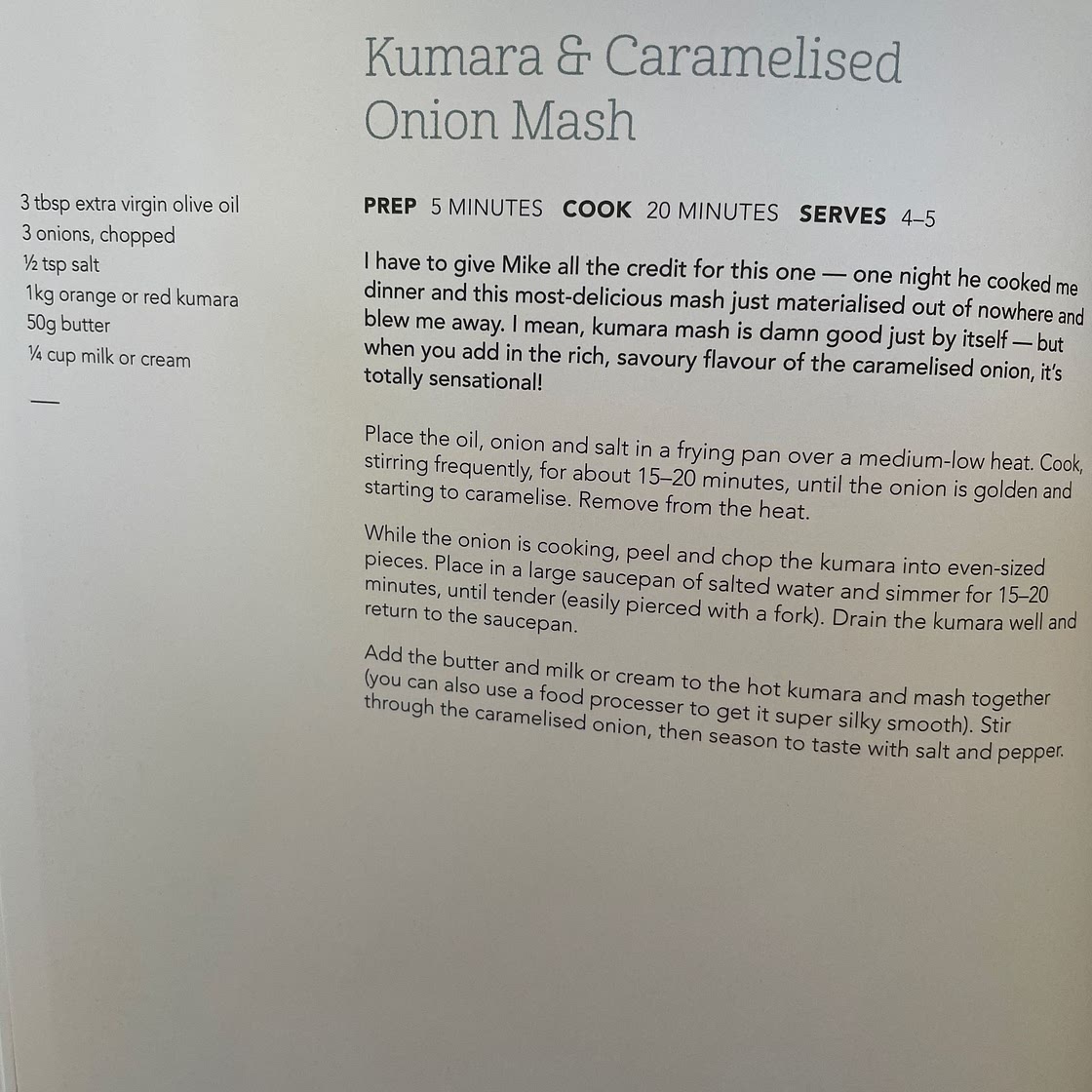 Kumara & caramelised onion mash - p.136