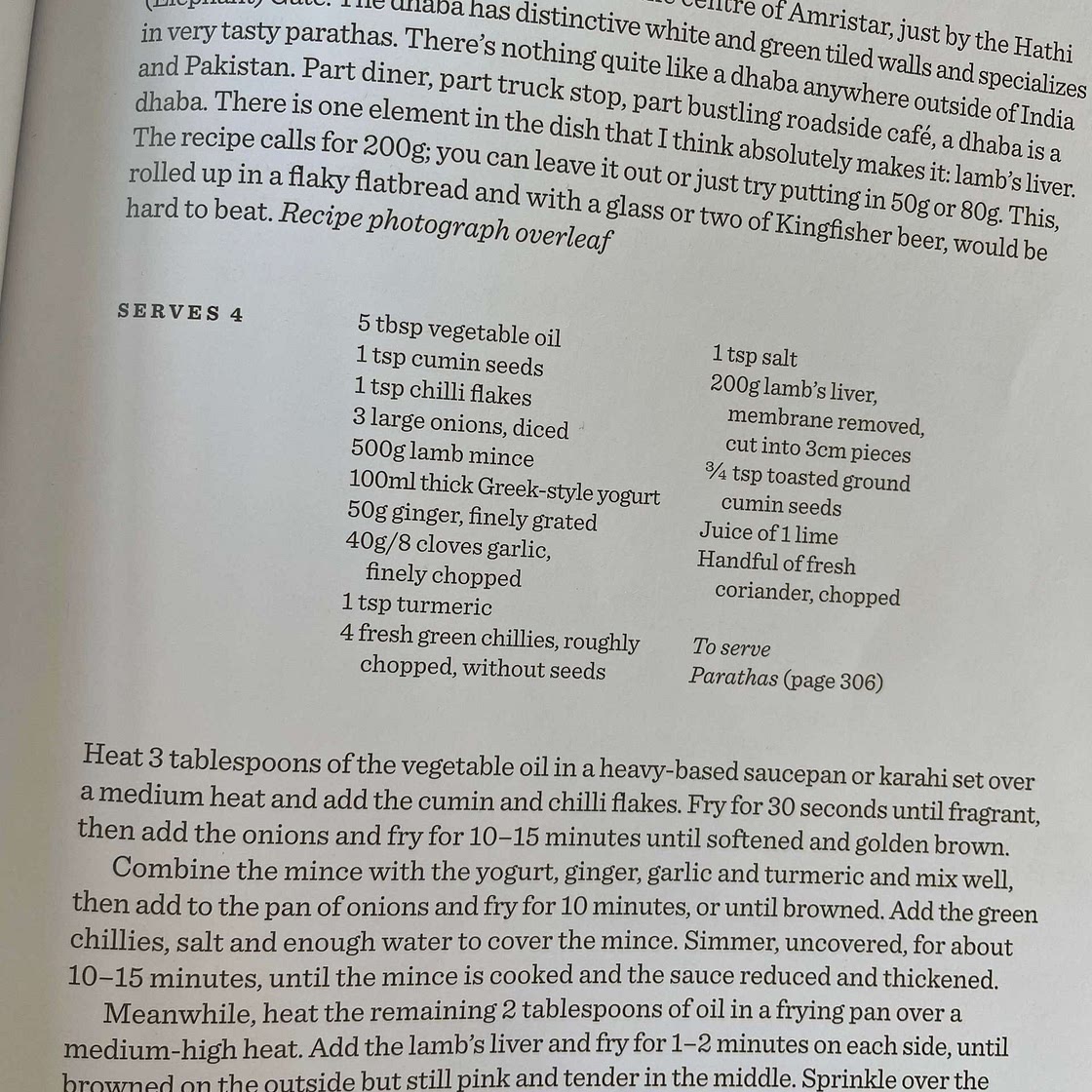 Fried minced lamb w garlic, green chilli and coriander - p.247