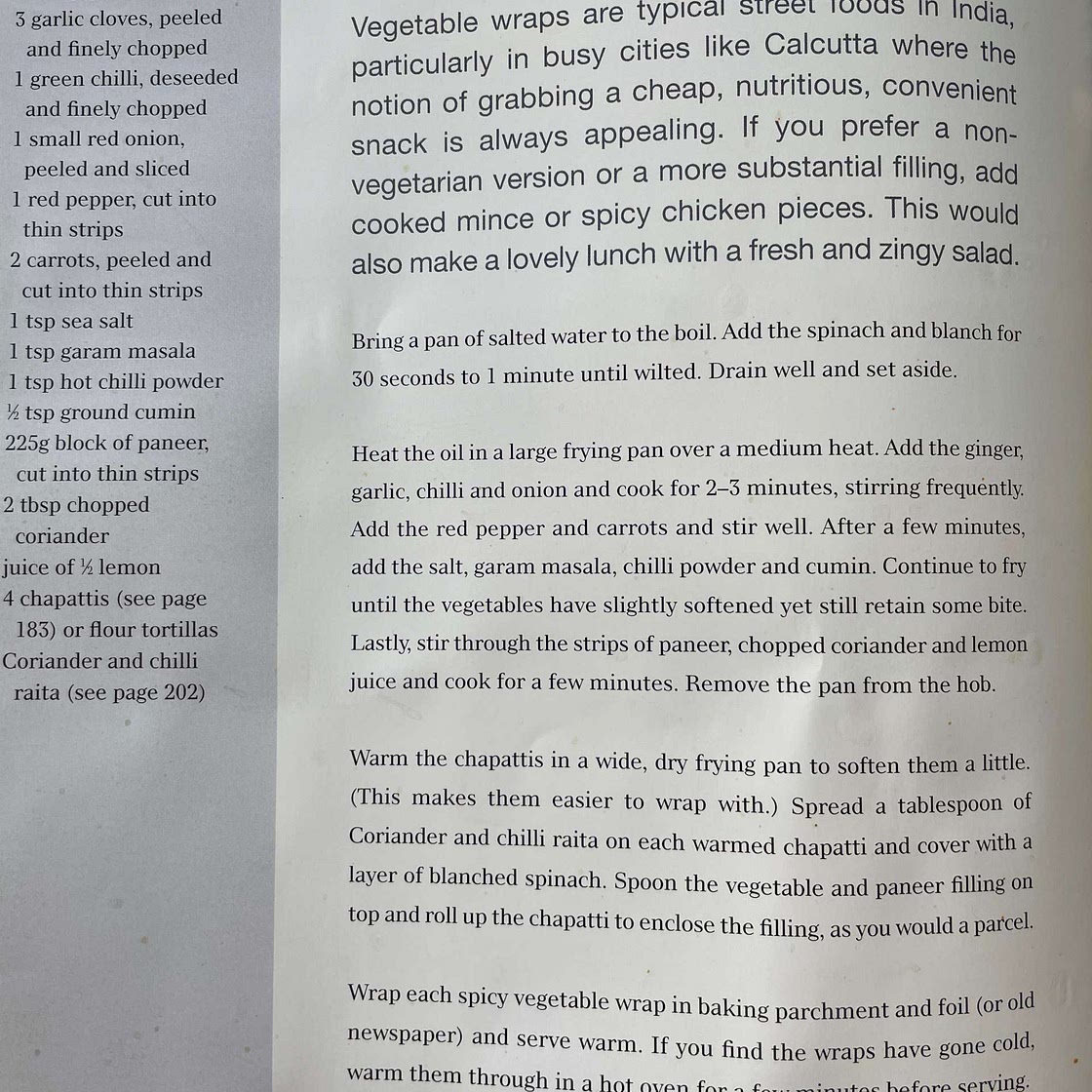 Spicy vegetable and paneer wraps -p.58