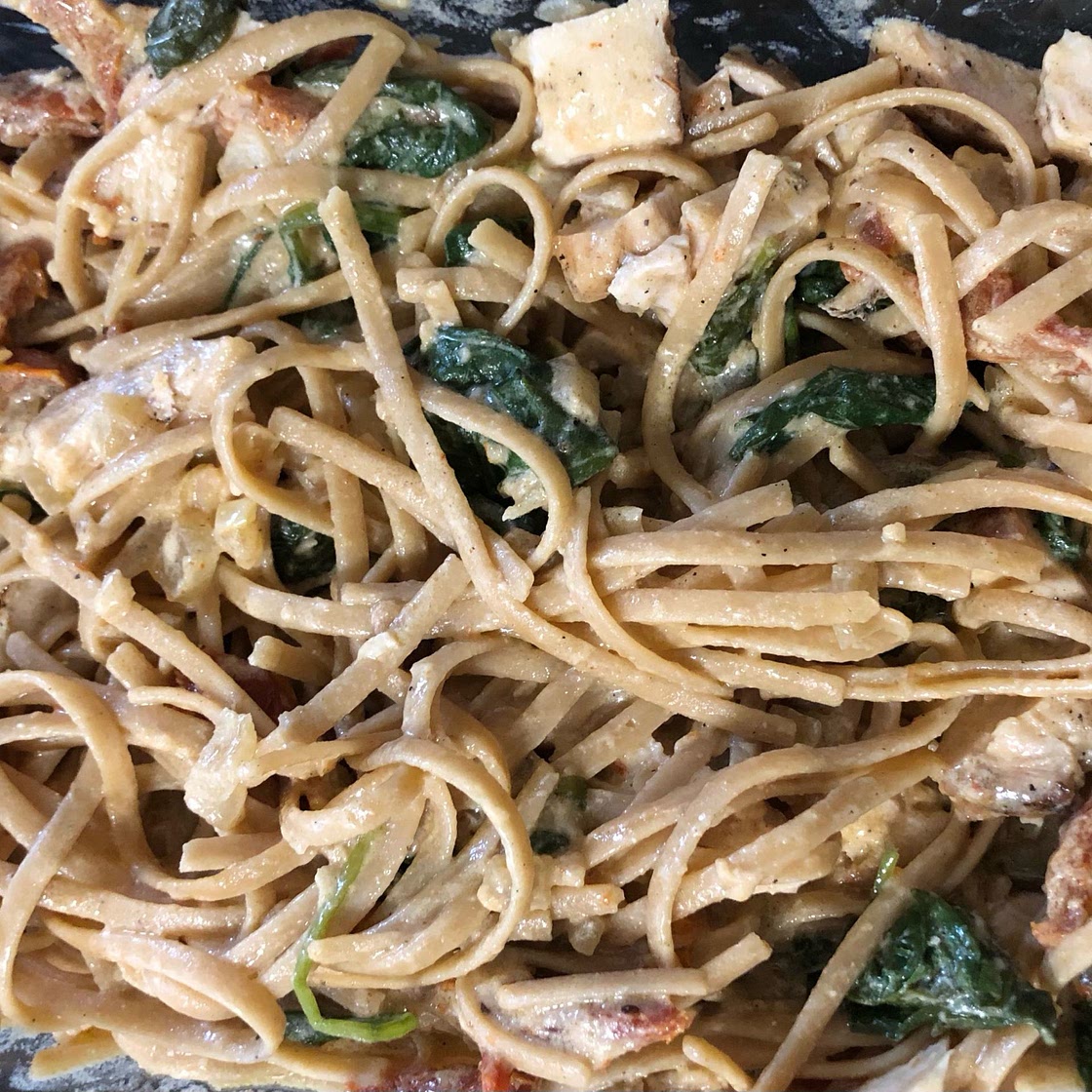 Spaghetti & Spinach with Sun-Dried Tomato Cream Sauce