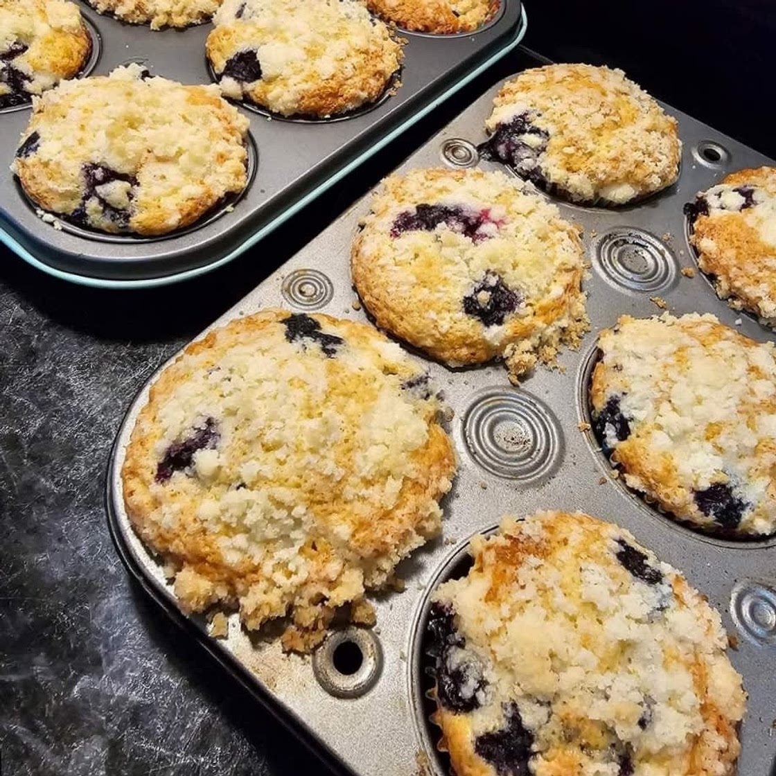 Sourdough Blueberry Muffins with Crumb Topping Recipe