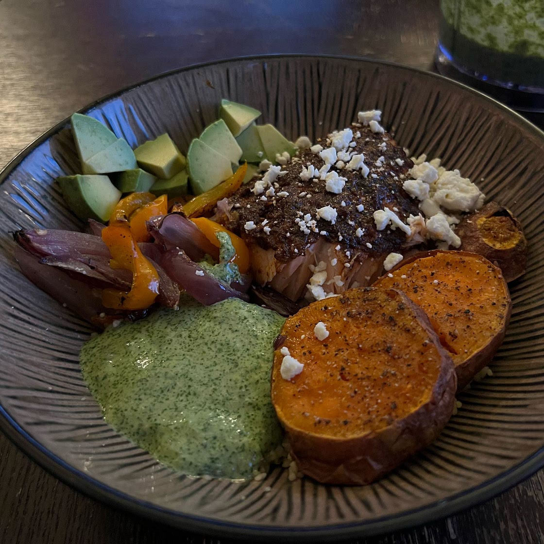 Sheet Pan Chipotle Salmon with Cilantro Lime Special Sauce