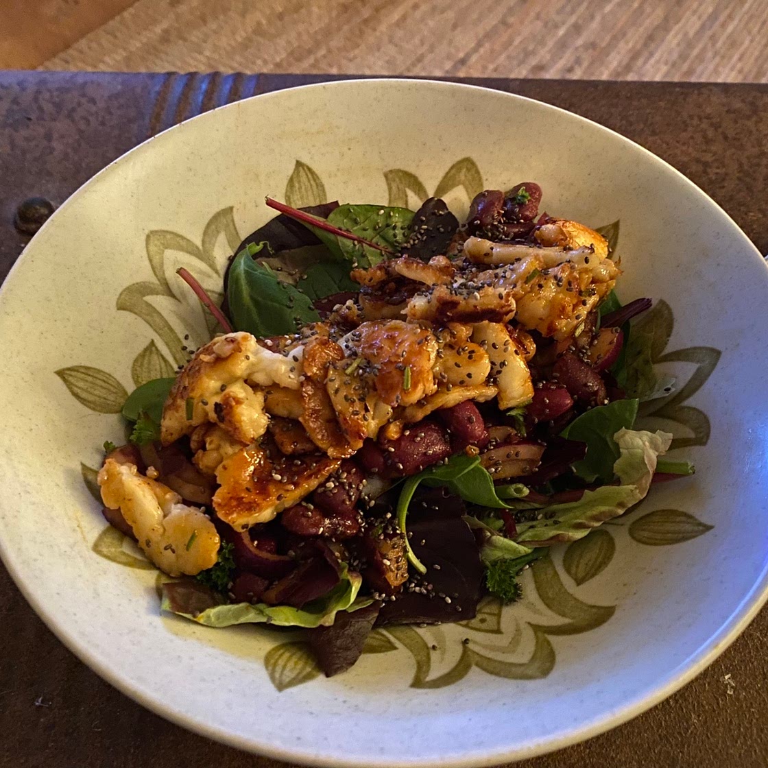 Honey Glazed Halloumi and Kidney Bean Salad
