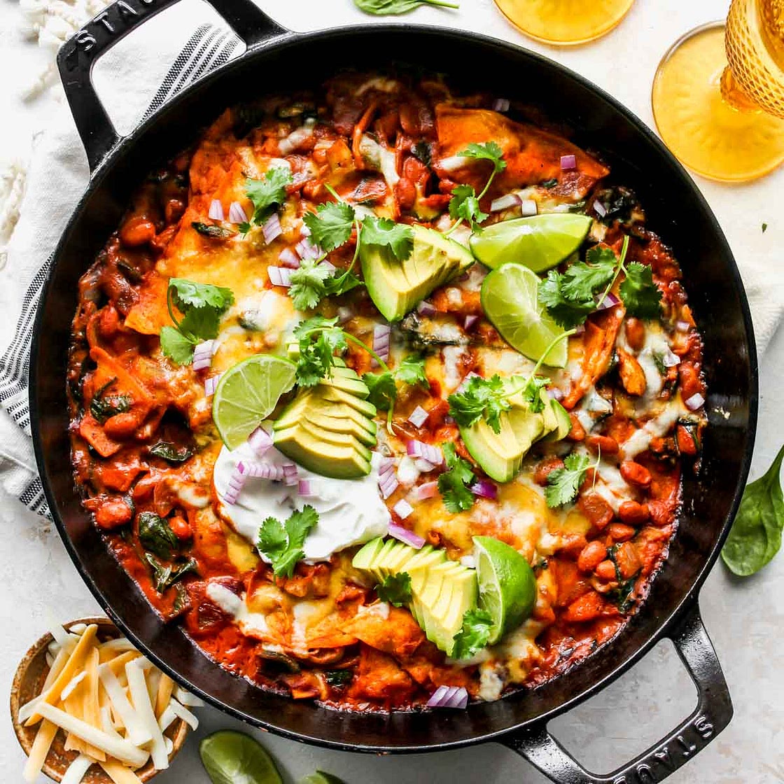 Spinach Artichoke Skillet Enchiladas