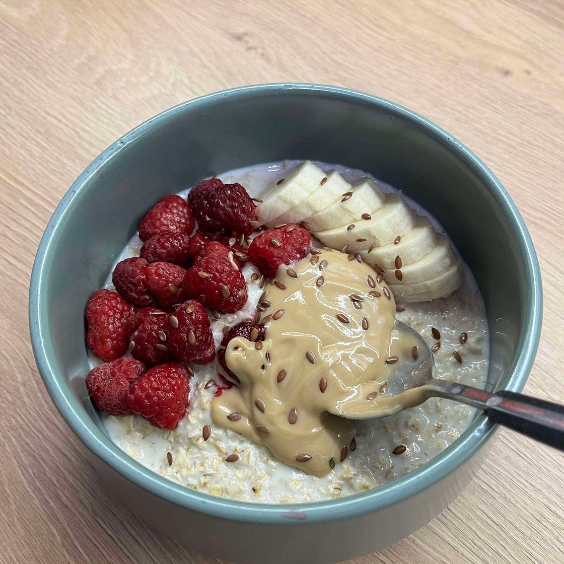 My go-to raspberry, banana and peanut butter oatmeal