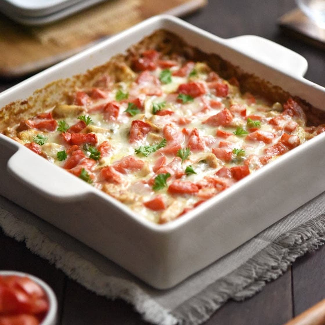 Creamy Caprese Chicken Casserole