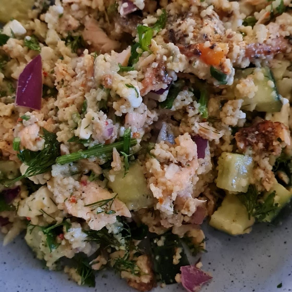 Salmon Couscous Salad with Feta Dressing