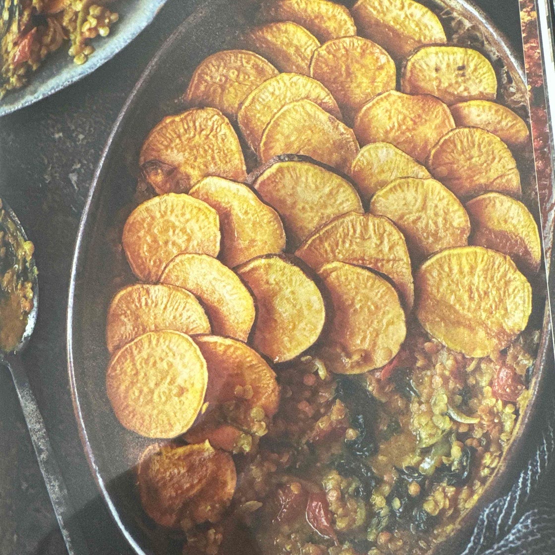 Sweet potato Dahl and spinach gratin