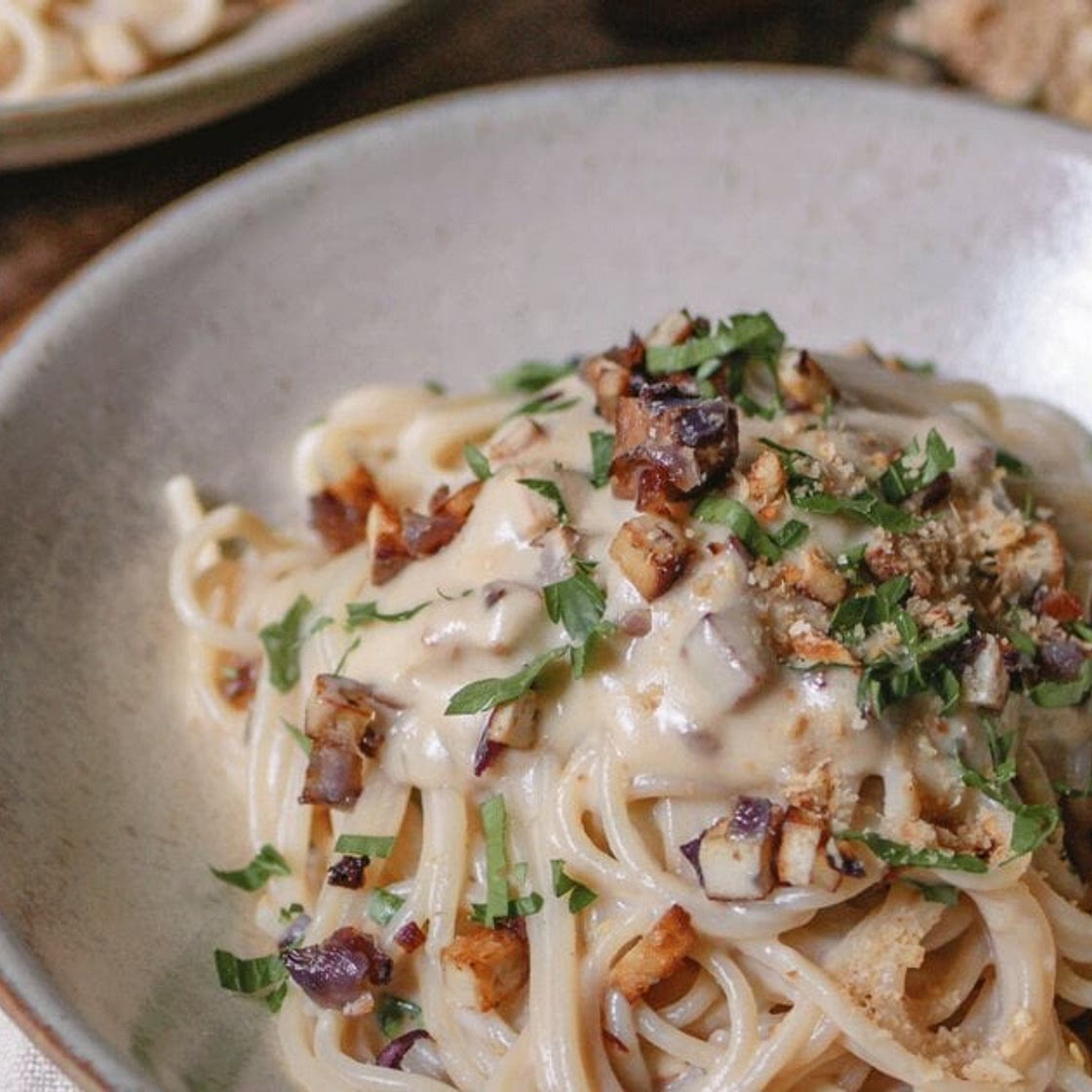 Vegane Spaghetti Carbonara - so herrlich cremig!