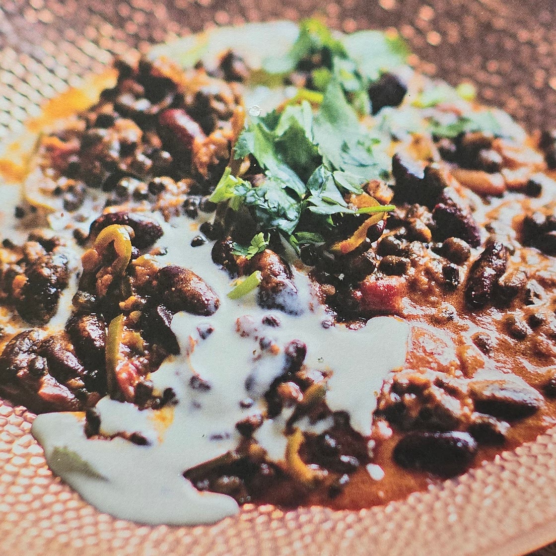 Black lentil, tomatoes, and kidney beans.