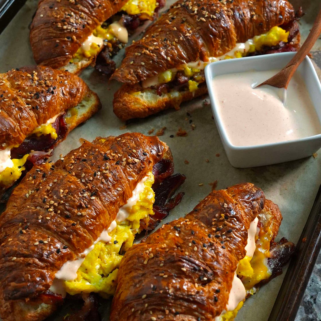 Croissant Breakfast Sandwiches w/ Creamy Calabrian Chili Sauce