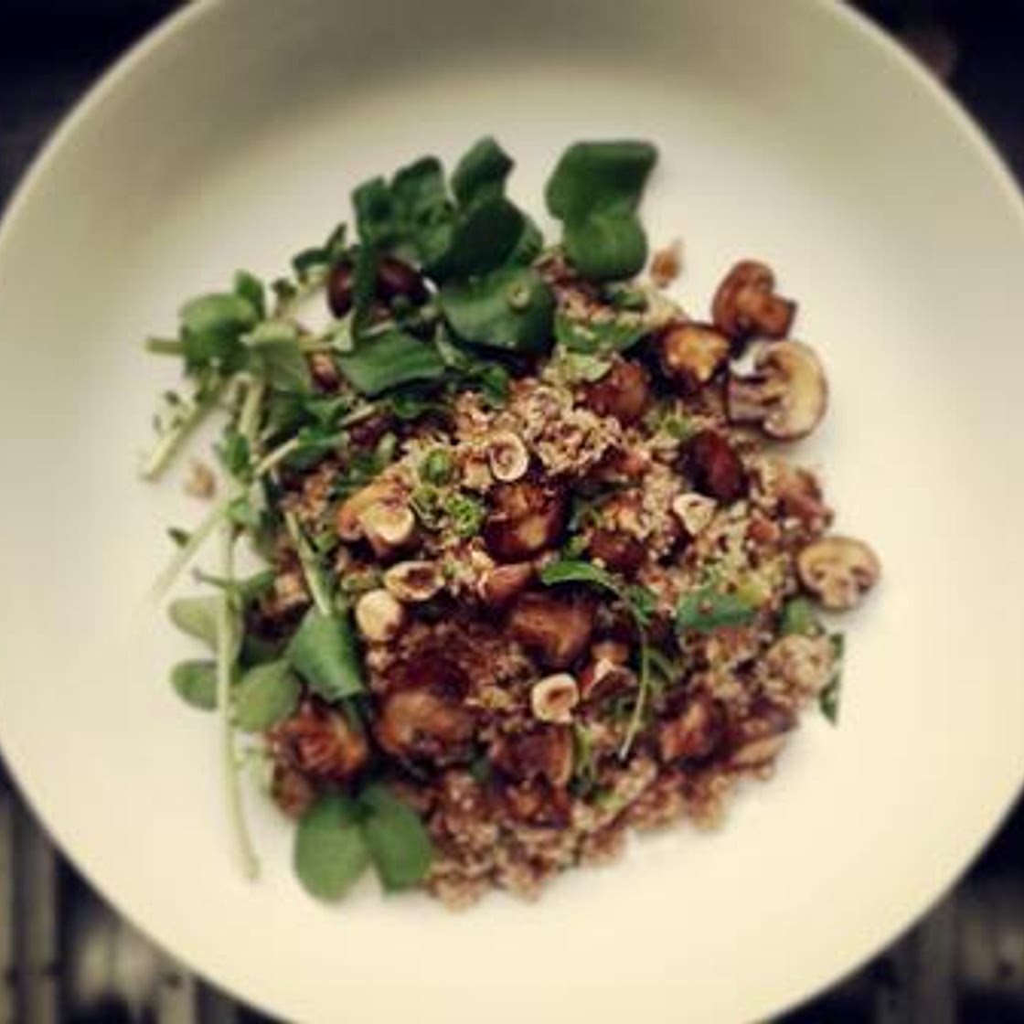 Taboulé d'épeautre, champignons, noisettes et cresson