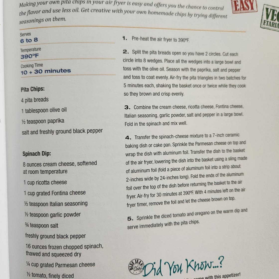 Warm Kale Dip with Pita Chips - Air Fry Everything