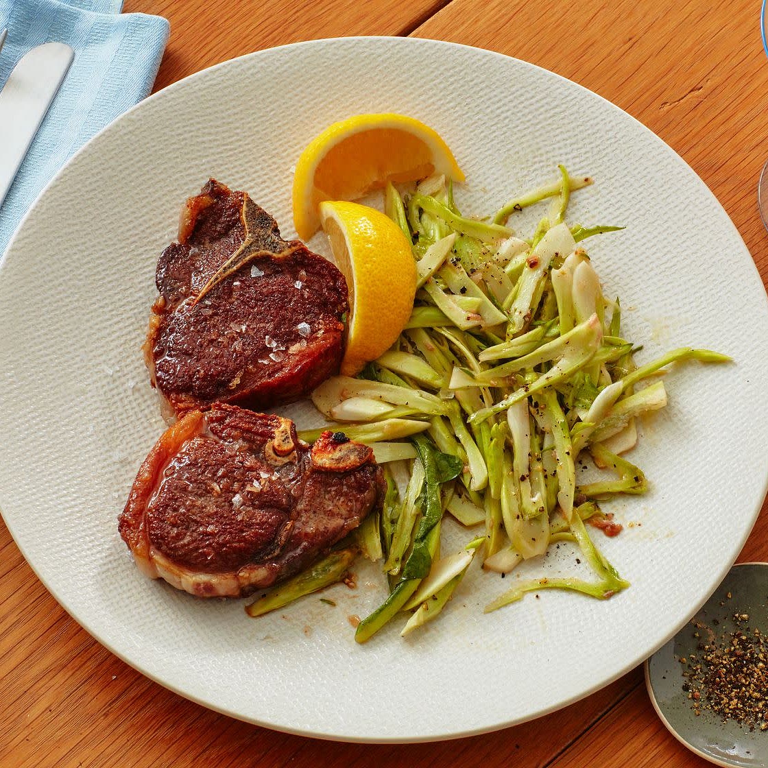 Seared Spring Lamb Chops With Puntarelle Alla Romana