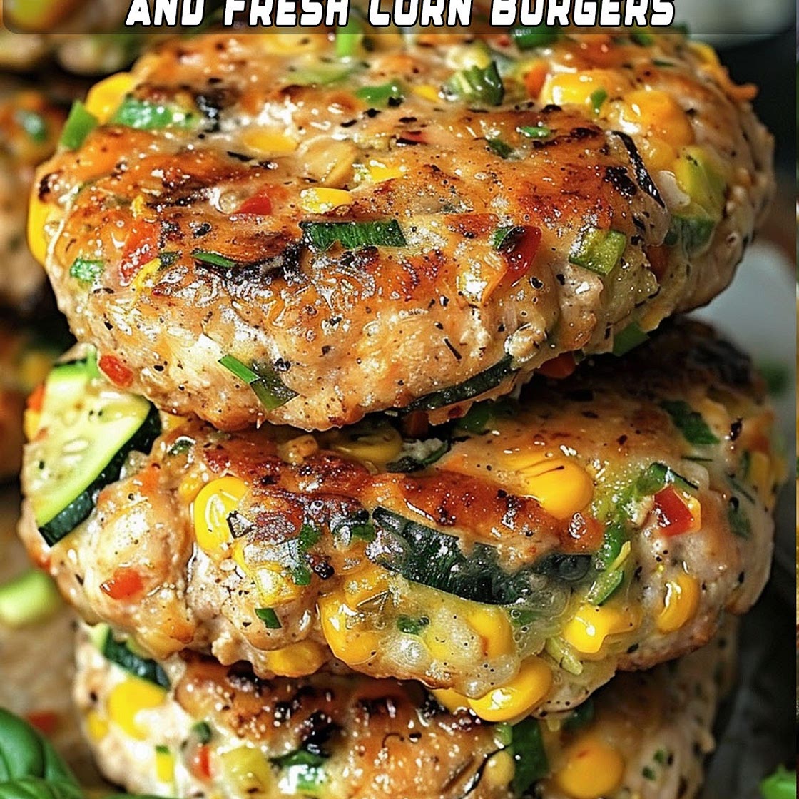 Chicken, Zucchini, and Fresh Corn Burgers with Tomato-Cucumber R