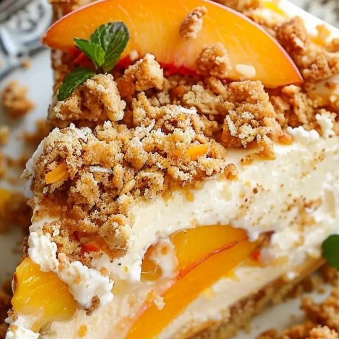 Bourbon Peach Streusel Cheesecake