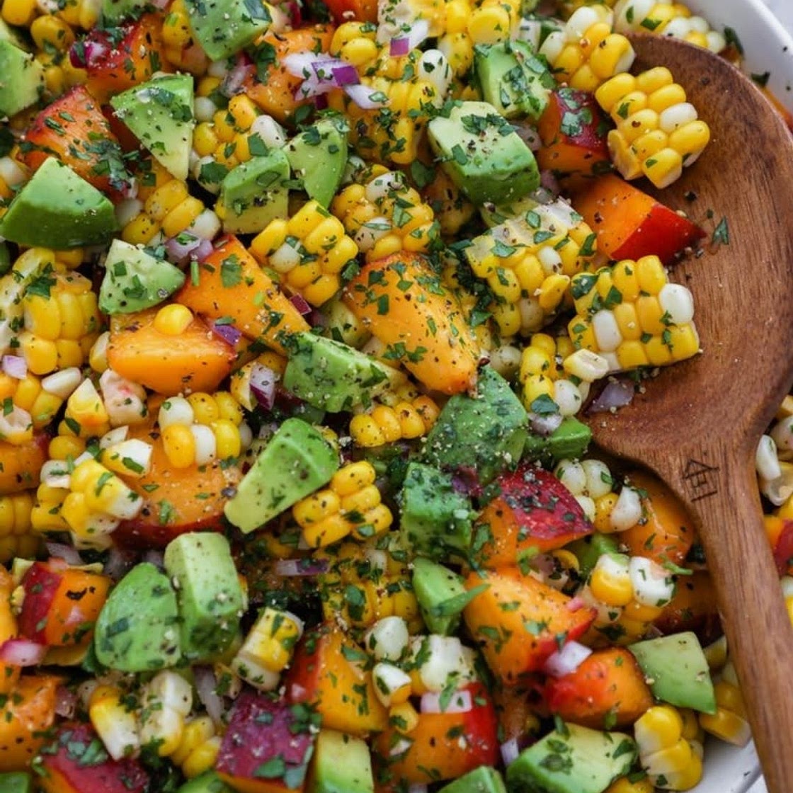 Sweet corn salad with peaches