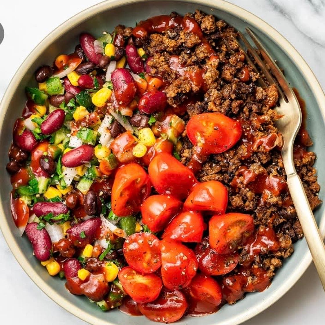 BBQ “Beef” Cucumber Corn Bowl