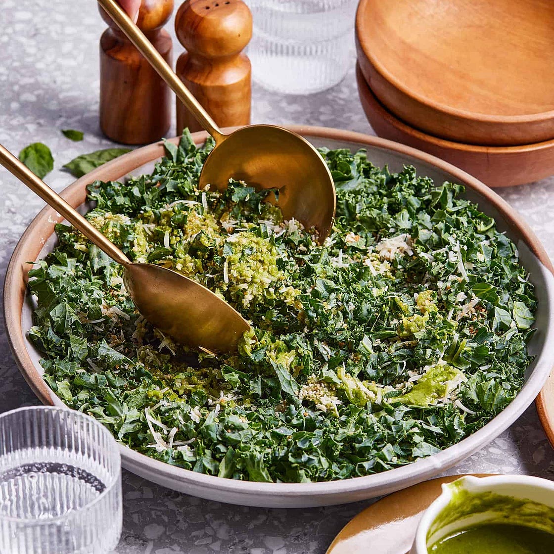Easy Kale Salad with Parmesan and Lemon-Basil Dressing