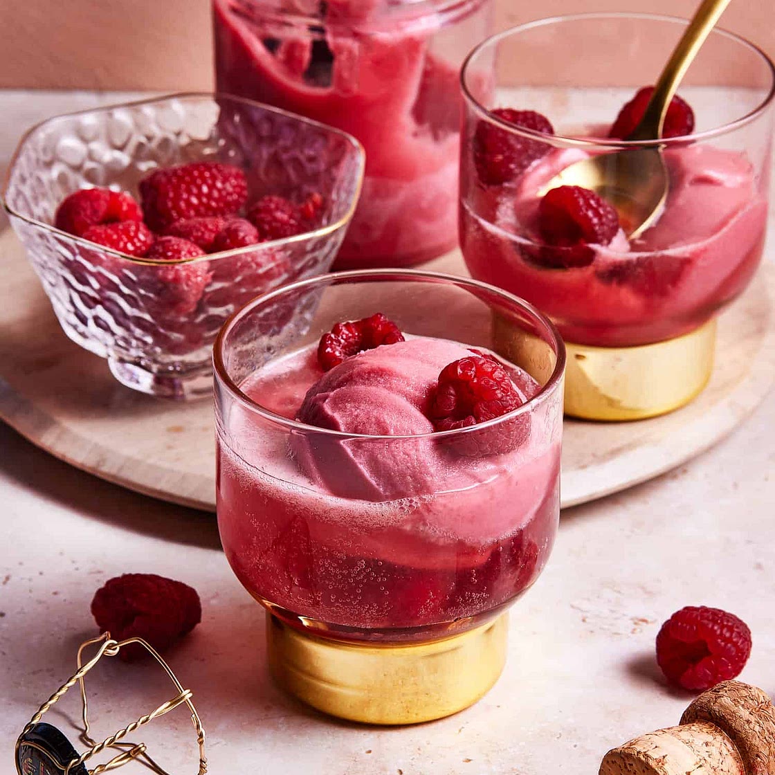 Raspberry Sorbet Champagne Floats