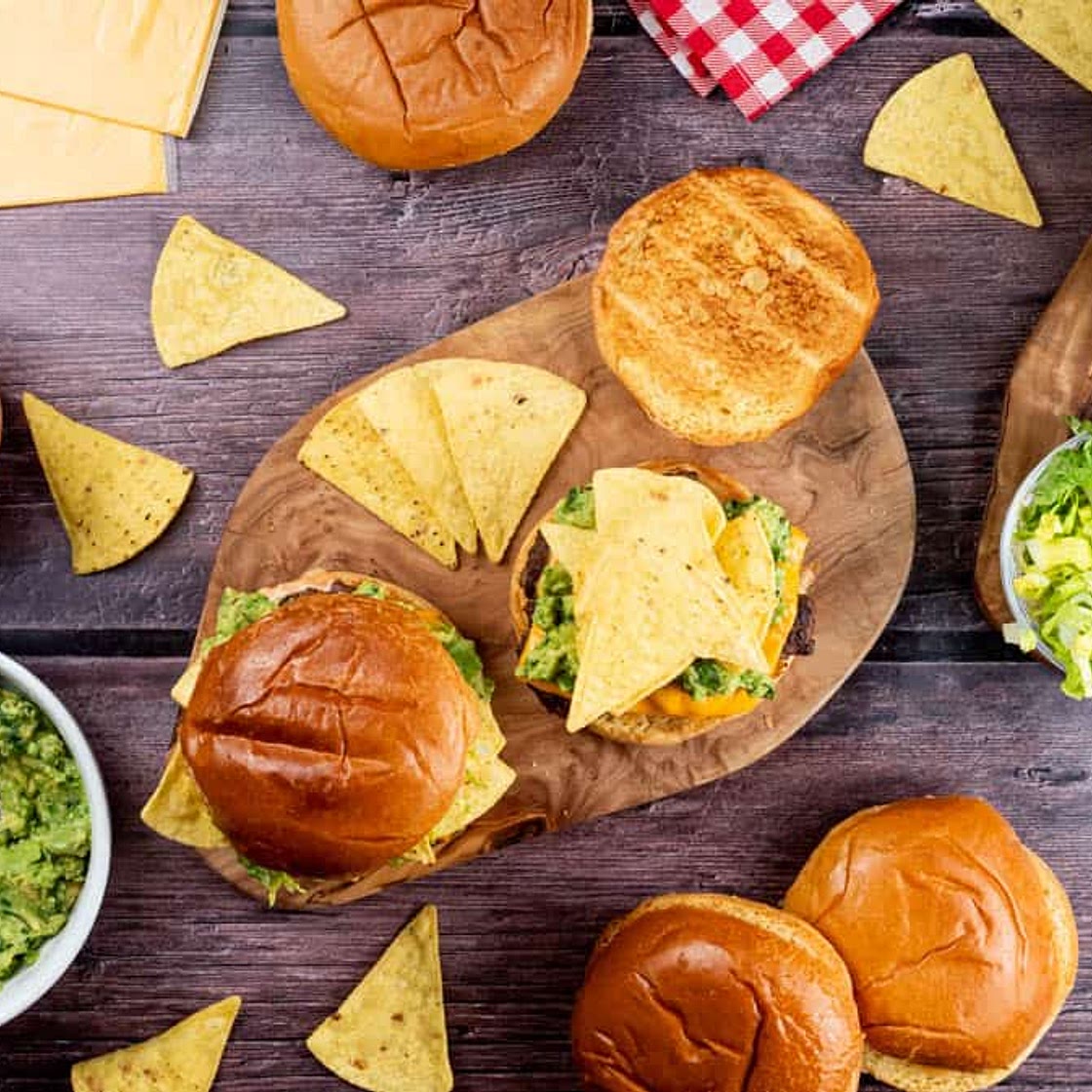 Cheesy Loaded Nacho Burgers With Fresh Guacamole